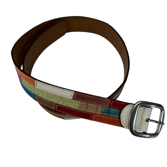 Fossil Women's Size M Leather Belt Patchwork Multi Colored Boho Festival Y2K - Picture 6 of 13